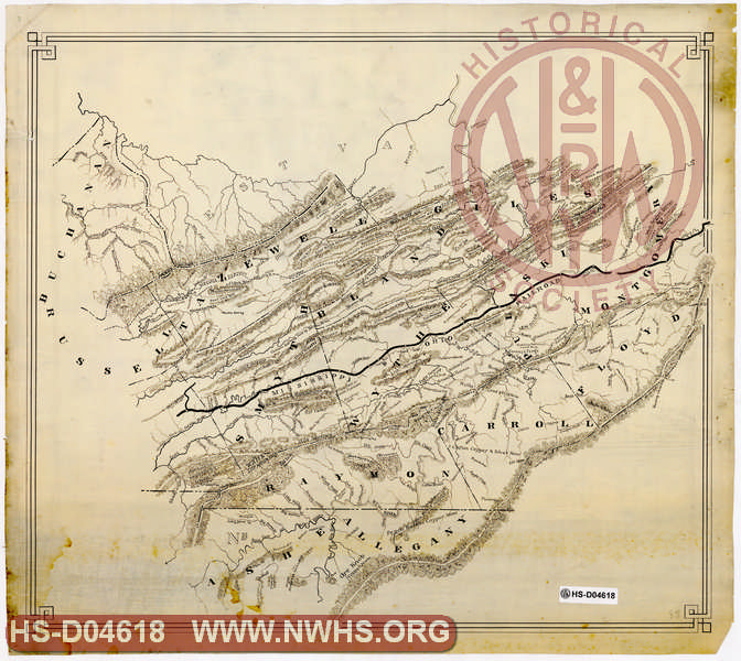 Untitled Map, Shows Mississippi & Ohio Railroad (assumed to be AM&O), "Virginia, Kentucky & Ohio Railroad" as dashed line (proposed?)