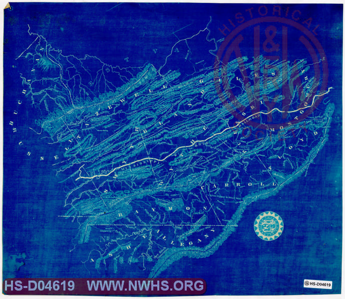 Untitled Map, Shows Mississippi & Ohio Railroad (assumed to be AM&O), "Virginia, Kentucky & Ohio Railroad" as dashed line (proposed?)