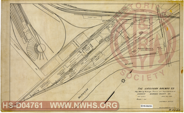 VGN, Map showing Buildings, Tracks and Improvements at Roanoke, Roanoke County, Va. MP 243.1
