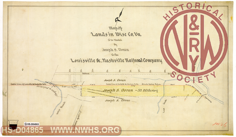 Map of Lands in Wise Co. Va. to be needed by Joseph I. Doran to the Louisville & Nashville Railroad Company