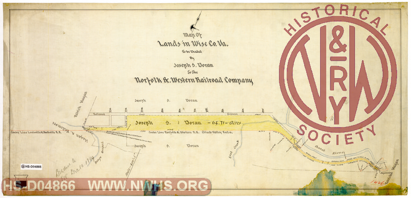 Map of Lands in Wise Co. Va. to be needed by Joseph I. Doran to the Norfolk & Western Railroad Company
