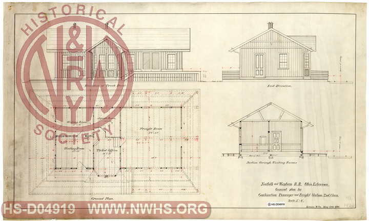 N&W RR Ohio Extension, General Plan for Combination Passenger and Freight Station, Second Class