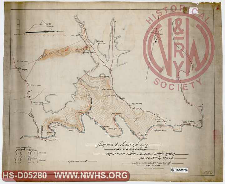N&W RR, Flat Top Extension, Projected Lines between Bluestone River and Flipping Creek