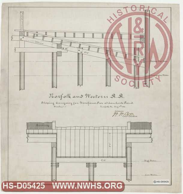 N&W RR, Sloping Gangway for Warehouse Pier at Lamberts Point