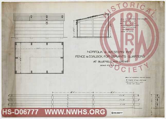 N&W RR, Fence & Coalbox for servants quarters at Bluefield and Crewe