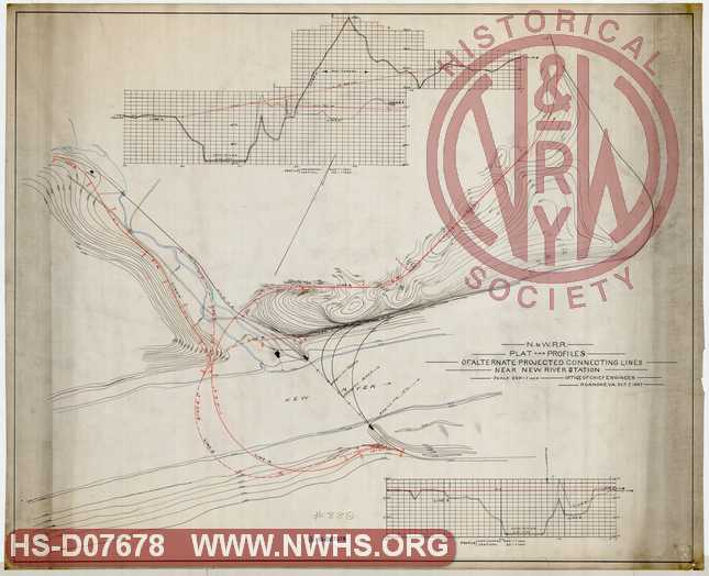 N&W RR, Plat and profiles of alternate projected connecting lines near New River Station