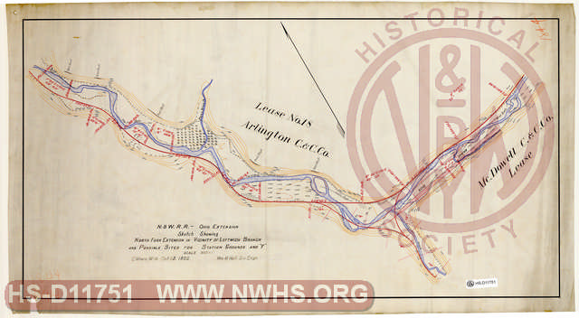 N&W RR Ohio Extension - Sketch Showing North Fork Extension in vicinity of Leftwhich Branch and Possile Sites for Station Grounds and Wye