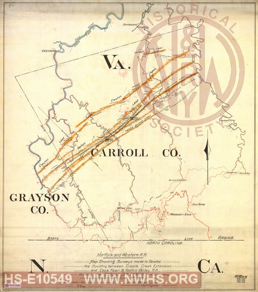 N&W RR, Map Showing Surveys made to Develop the Country between Cripple Creek Extension and Cape Fear & Yadkin Valley RR