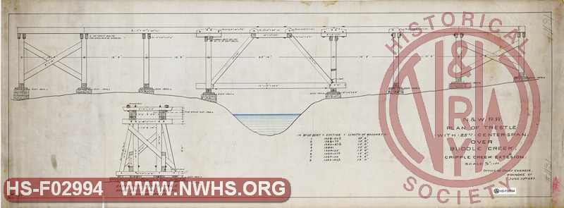 N&W RR, Plan of Trestle with 25 ft Center Span over Buddle Creek, Cripple Creek Extension