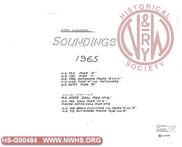 1965 Soundings at Piers  "S"- "L"-"N" - "P" - Coal Piers 4-5-6, Grain Elevators A&B - Outshore pies "A"-"B"-"G"