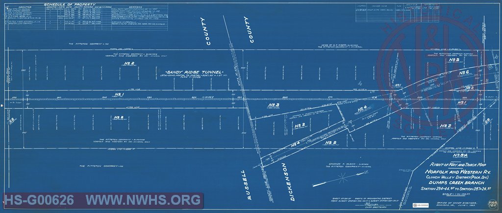 Right-of-Way and Track-Map, Norfolk and Western Ry., Clinch Valley District (Poca Div.) Dumps Creek Branch, Station 234+44.97 to Station 287+24.97