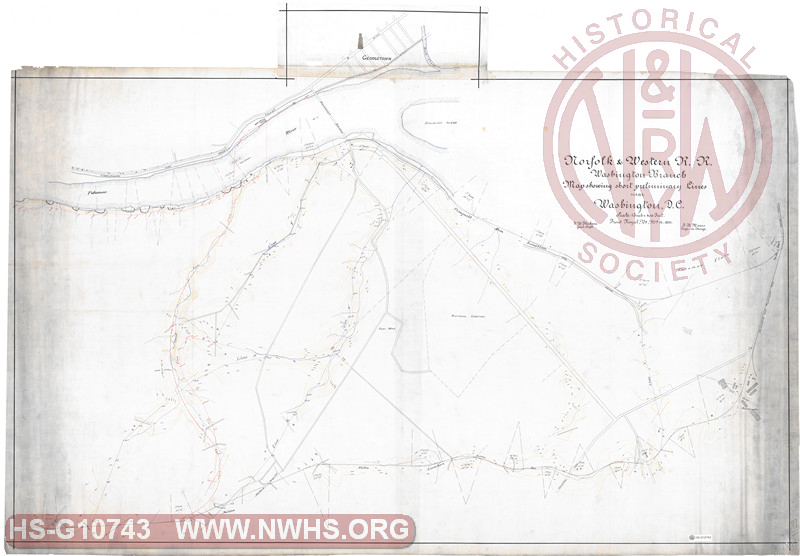 N&W RR Washington Branch, Map showing short preliminary lines, near Washington DC