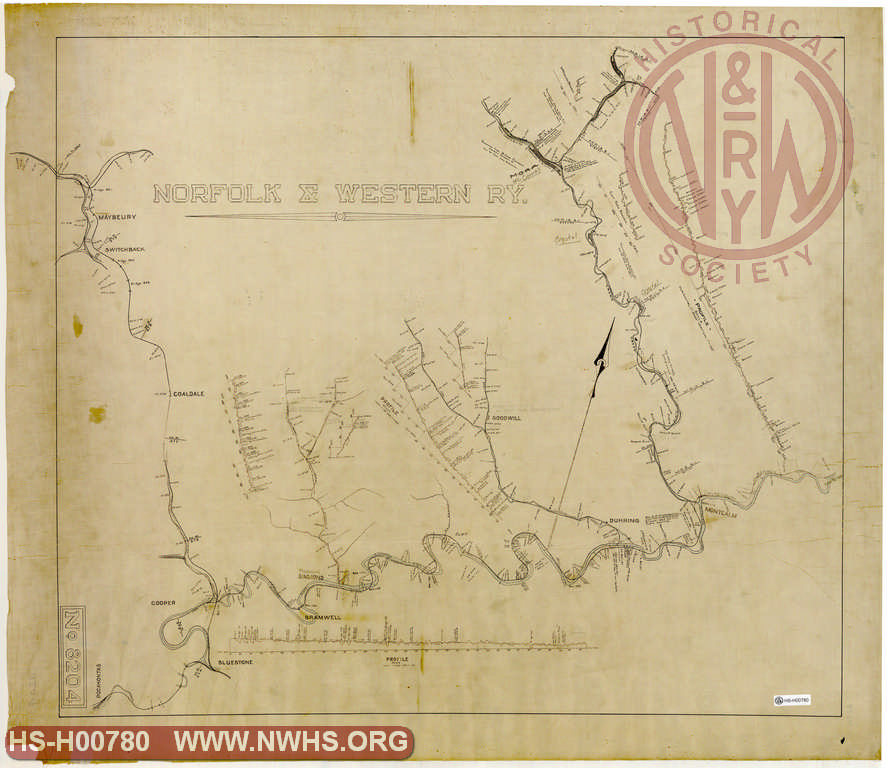 Map and Profile of N&W Ry west of Bluestone (to Pocahontas, Maybeury, Goodwill and McComas.