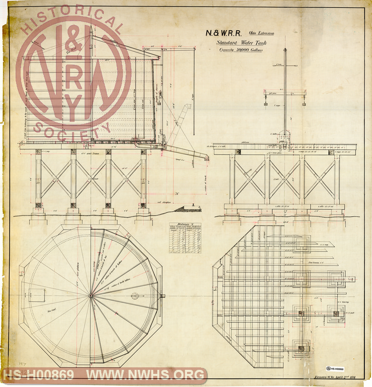N&W RR Ohio Extension, Standard Water Tank, Capacity 50,000 Gallons