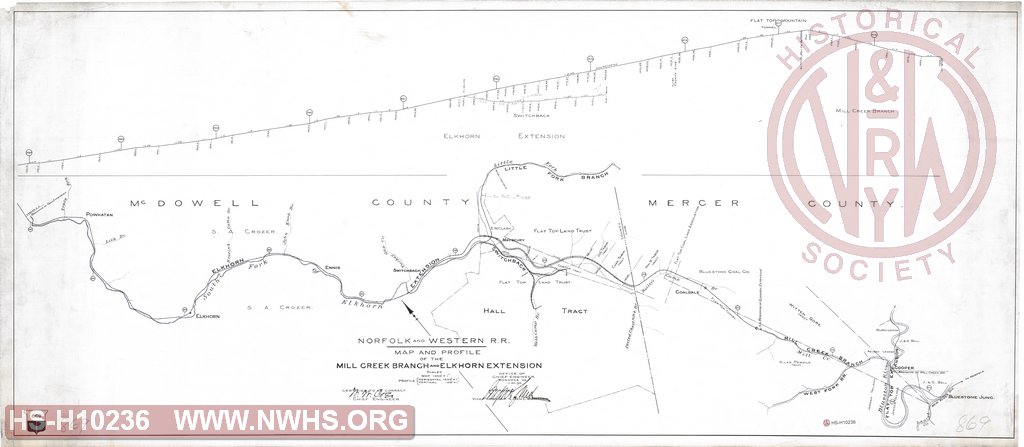 N&W RR Map and Profile of the Mill Creek Branch and Elkhorn Extension