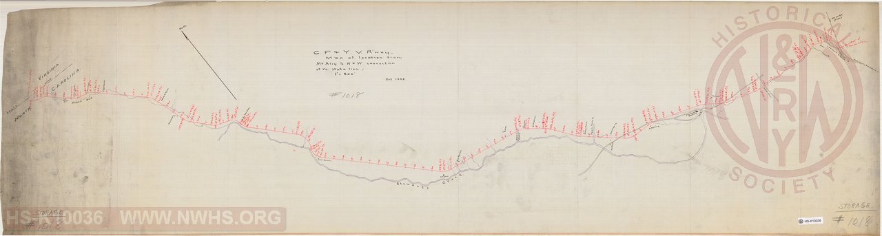 Map of location of Cape Fear & Yadkin Valley from Mt. Airy to N&W Connection at VA state line.