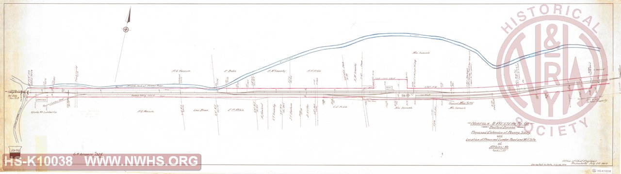 Proposed Extension of Passing Siding also Location of Proposed Lumber Road and Mill Site at Atkins, VA