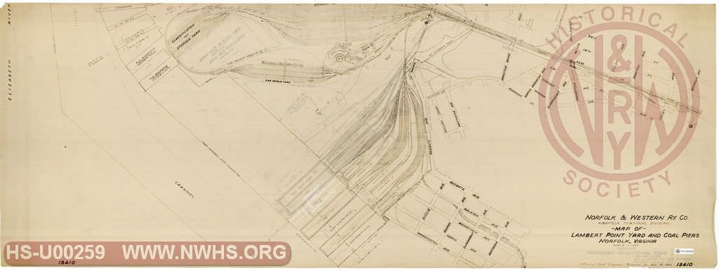 Map of Lambert Point Yard and Coal Pier, Norfolk VA, showing Proposed Additional Pier