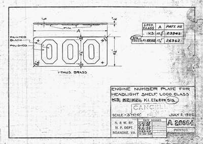 Engine Number Plate for Headlight Shelf, Loco Class K1, S1a