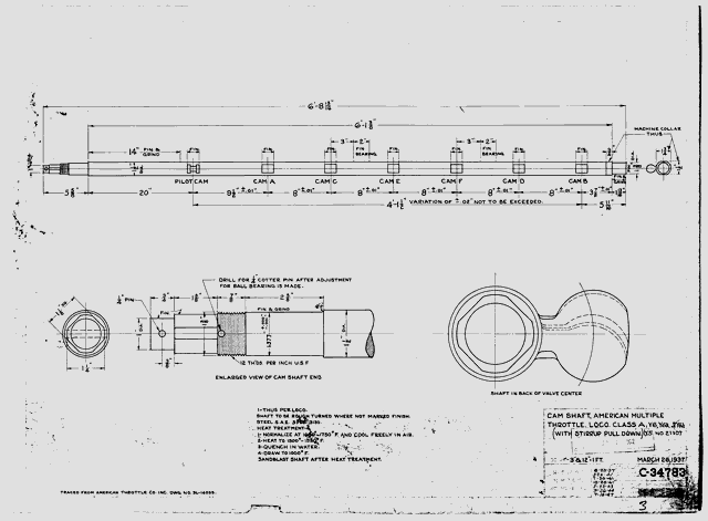 Cam Shaft, American Multiple Throttle. Loco. Class A, Y6, Y6a, J, Y6b,(with Stirrup Pull Down.) Y5 No 2110