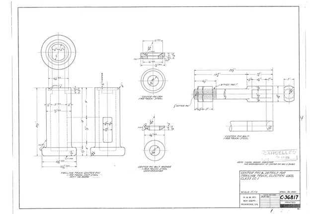 Center Pin & Details for Trailing Truck, Electric Loco., Class LC-1.