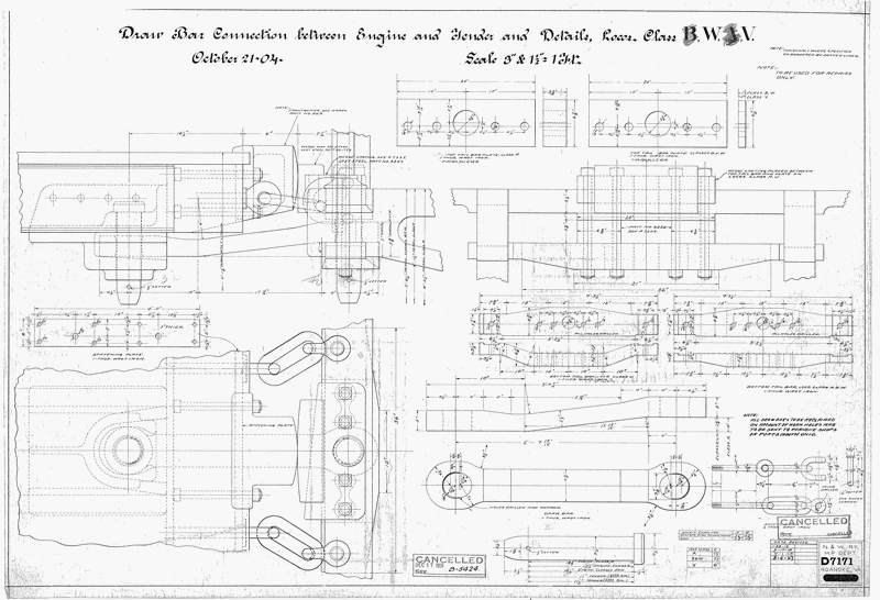 Drawbar Connection Between Engine and Tender Details, Loco. Class B, W, A, V