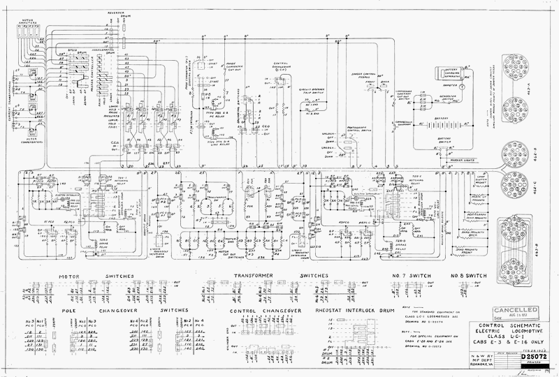 Control Schematic Electric Locomotive Class L-C-1 Cabs E -3 & E - 16 Only