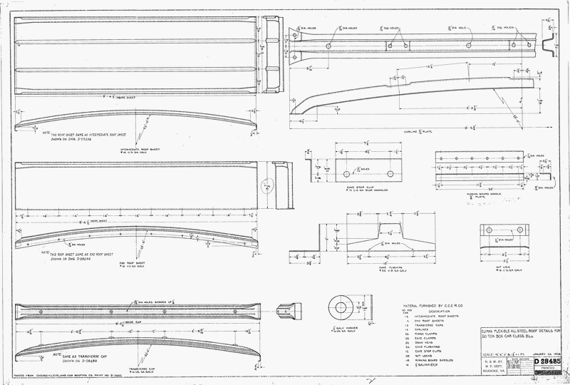 Climax Flexible All Steel Roof Details for 50 Ton Box Car Class BLa