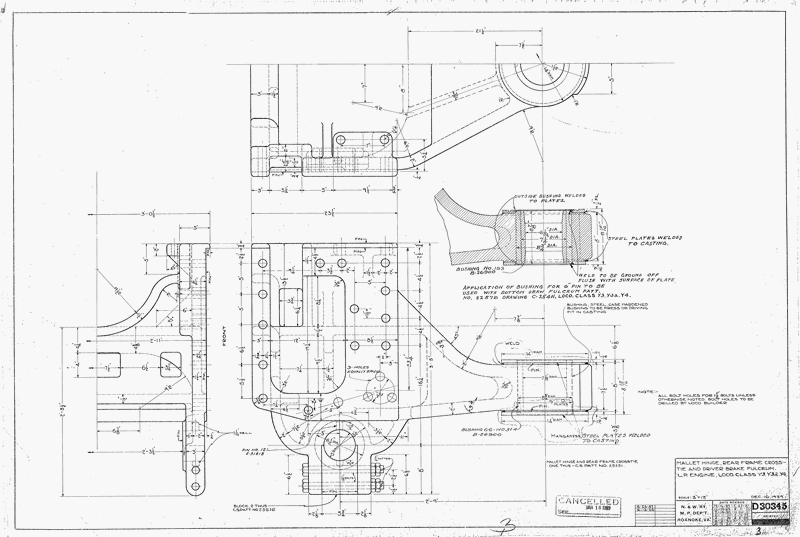 Mallet Hinge, Rear Frame Crosstie and Driver Brake Fulcrum. L.P. Engine, Loco. Class Y3, Y3a, Y4