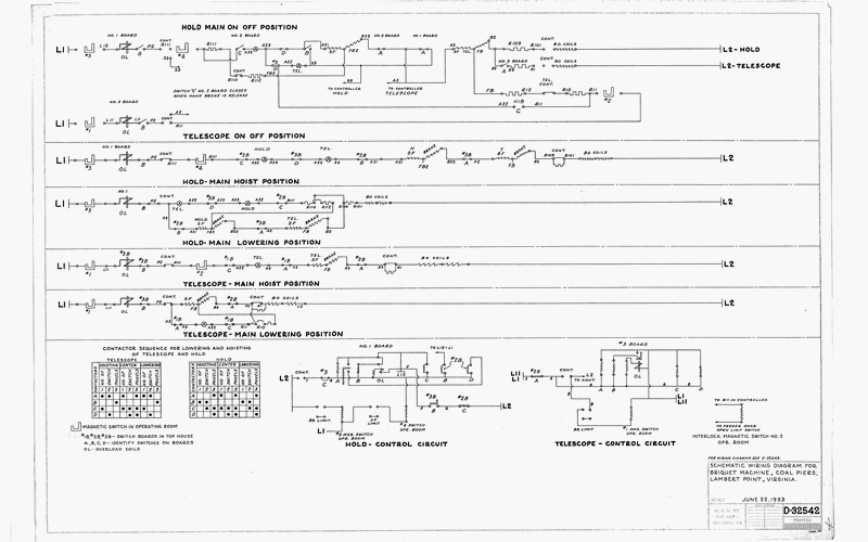 Schematic Wiring Diagram for Briquet Machine, Coal Piers, Lamberts Point, Virginia