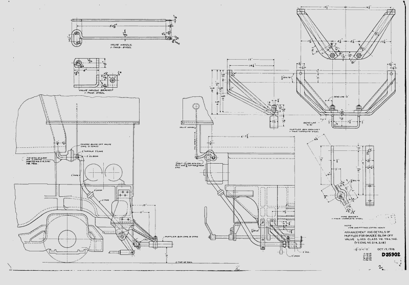 Arrangement and Details of Muffler for Okadee Blow-off Valve. Class Y5 (Engs. 2114 + 2118), Y6, Y6a, Y6b