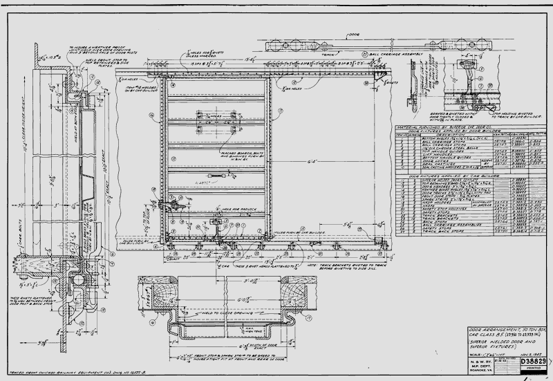 Door Arrangement, 50 Ton Box, Car Class B5 (49950-49999 inc) (Superior Welded Door and Superior Fixtures)