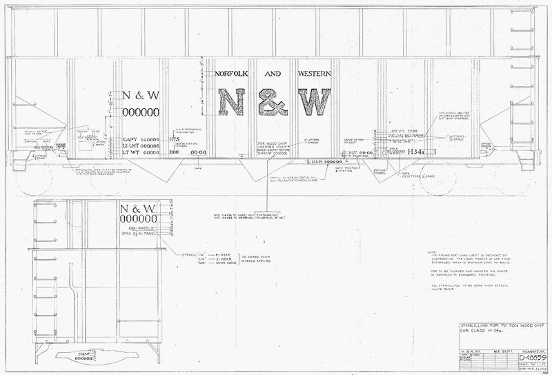 Stenciling for 70 Ton Wood Chip Car Class H34a.