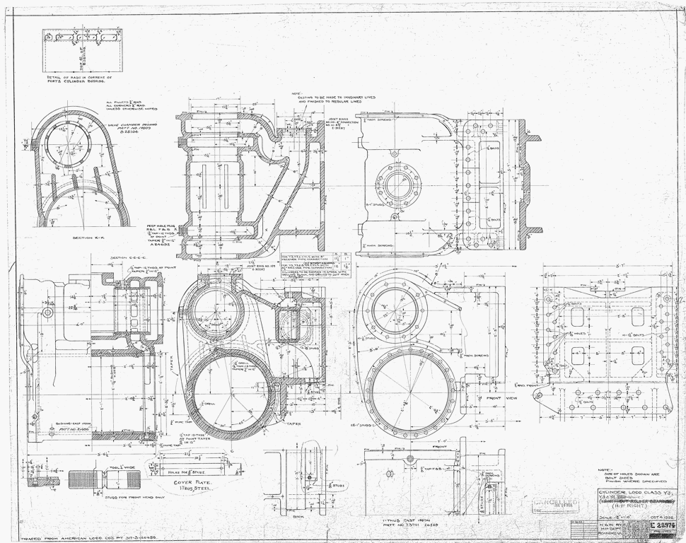 Cylinder, Loco. Class Y3, Y3a, Y4 (Y5 Without Roller Bearings.) (H. P. Right)