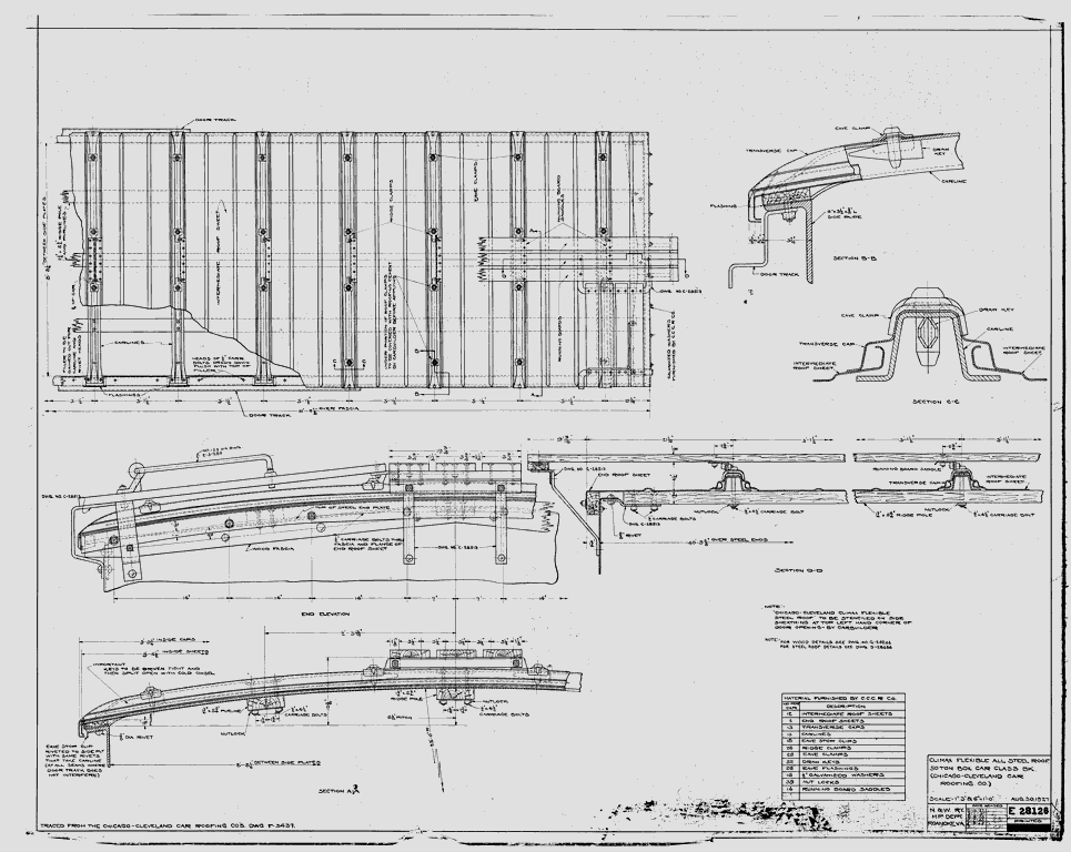 Climax Flexible All Steel Roof, 50 Ton Box Car Applies to Box Car Class BK