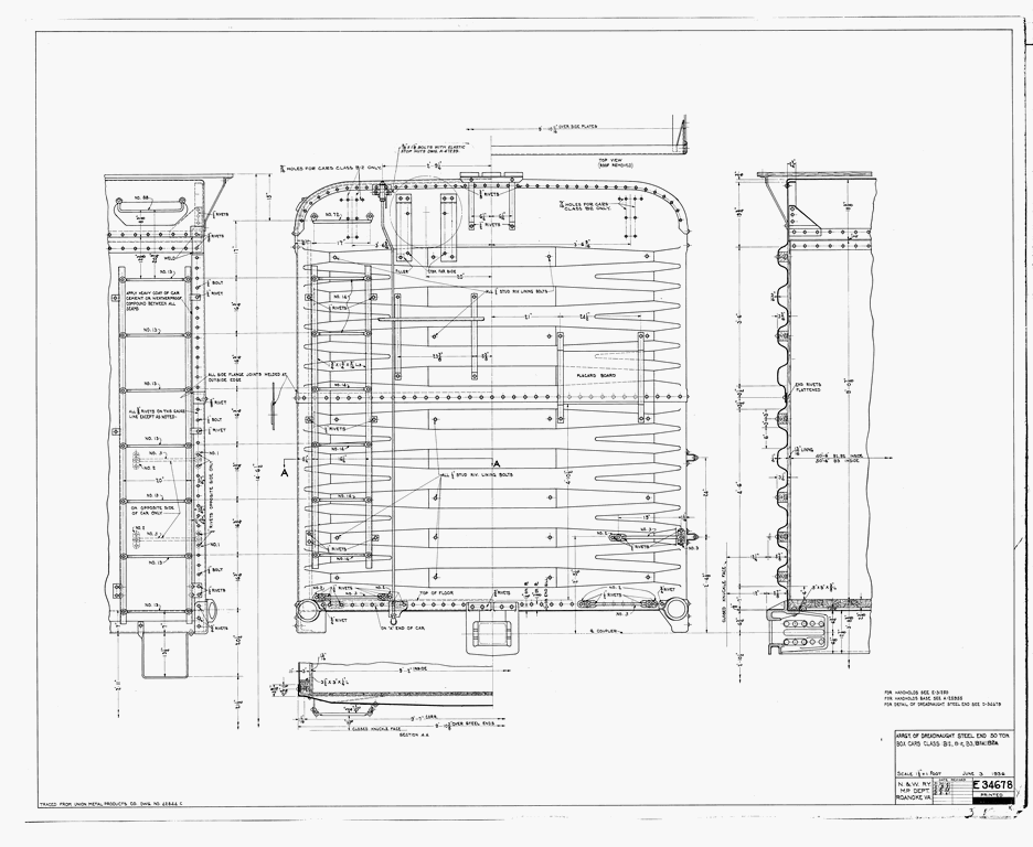 Arrangement of Dreadnaught End, 50 Ton Box Car Applies to Box Car Class B1, B2, B3, B1a, B2a