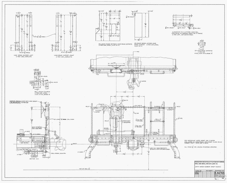 Arrangement and Detail of Platform with Vertical Wheel Handbrake, Cabin Car Class CG (With Miner Rubber Draft Gear)