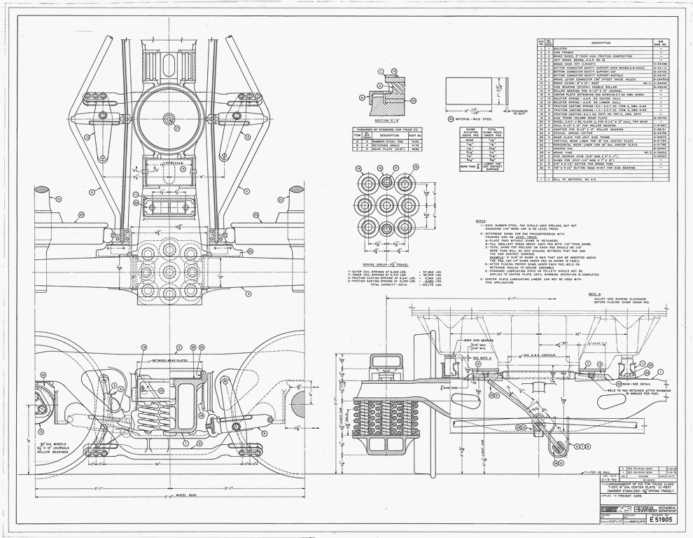 Arrangement of 100 Ton Truck Class T207, 16" Dia. Center Plate (C-PEP) (Barber Stabilized - 3 11/16" spring travel)