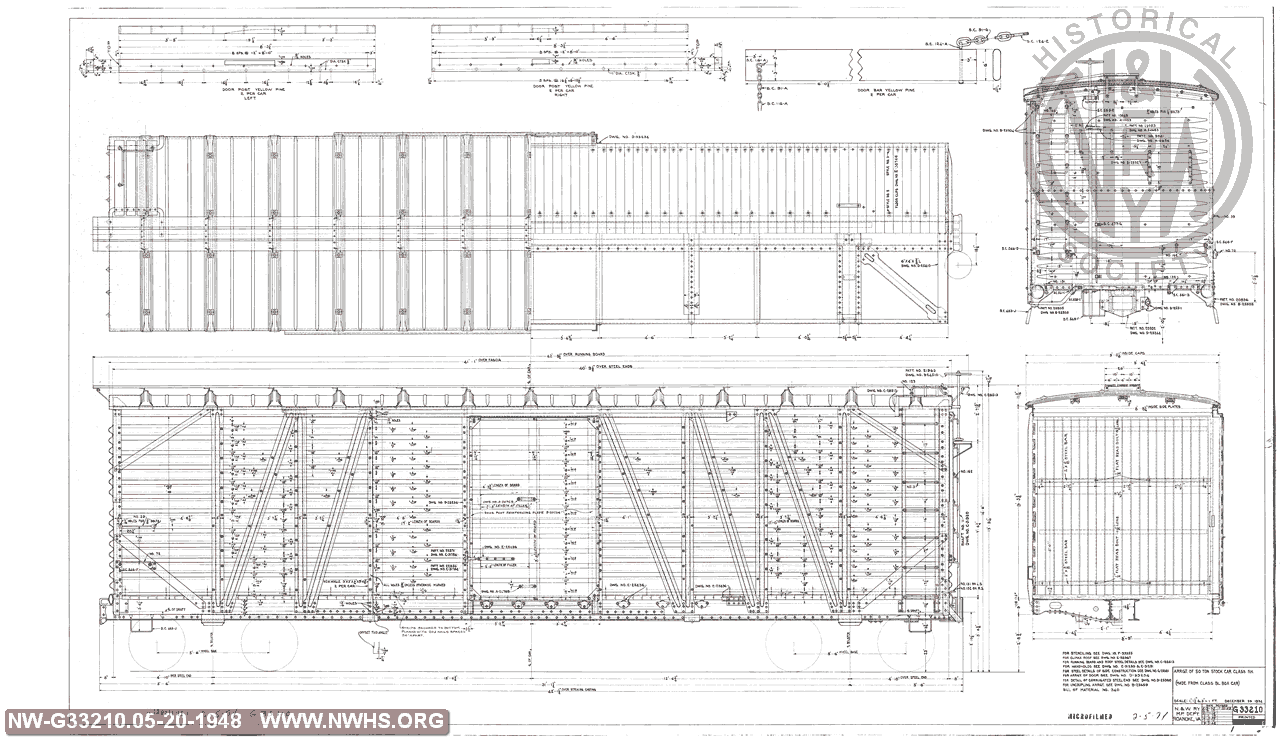 General Arrangement, 50 Ton Stock Car (From BL Box Car) Applies to Stock Car Class SK