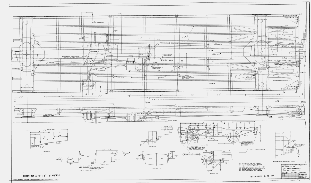 Underframe and Brake Arrangement Applies to Box Car Class B8 (53000-53994, 42000-42899)