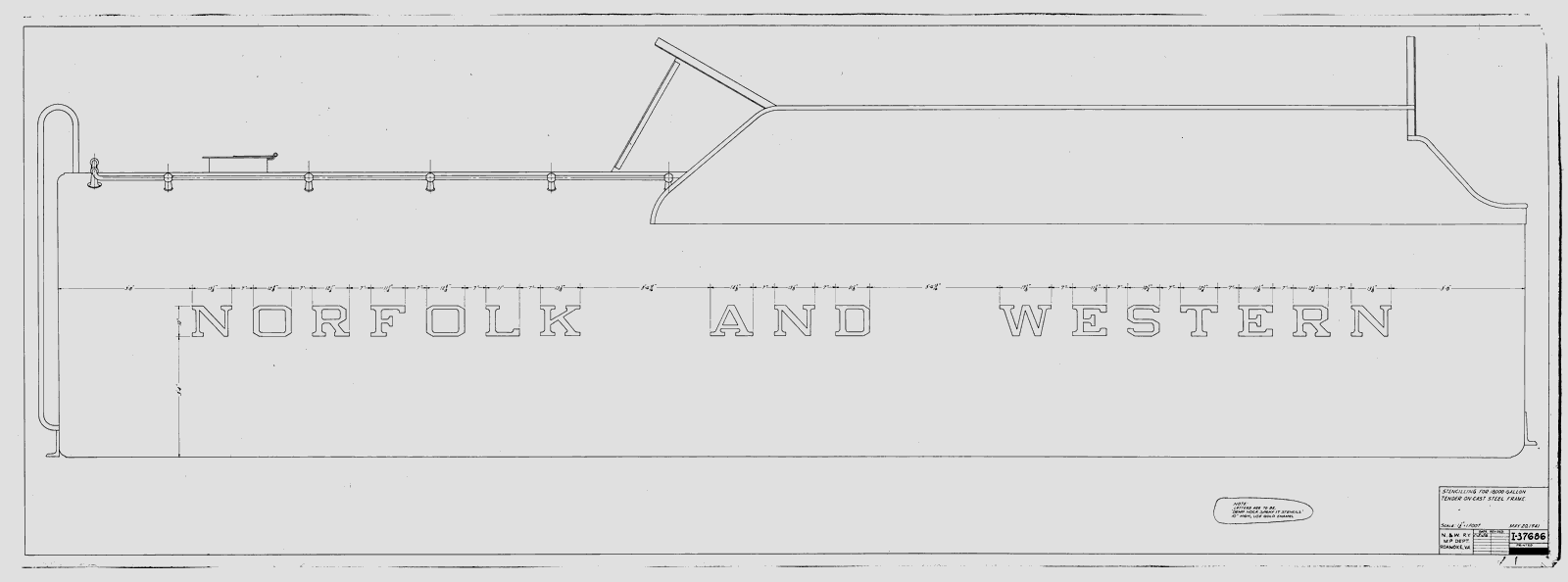 Stenciling for 18,000 Gallon Tender on Cast Steel Frame