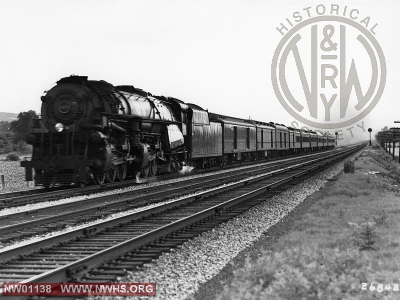 Class A #1200, Left 7/8 View  - B&W - W of Salem, VA (In passenger service - Shown w/boiler tube pilot) - Action!