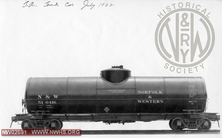 Class "TA" Tank Car #516416, Side View, B&W