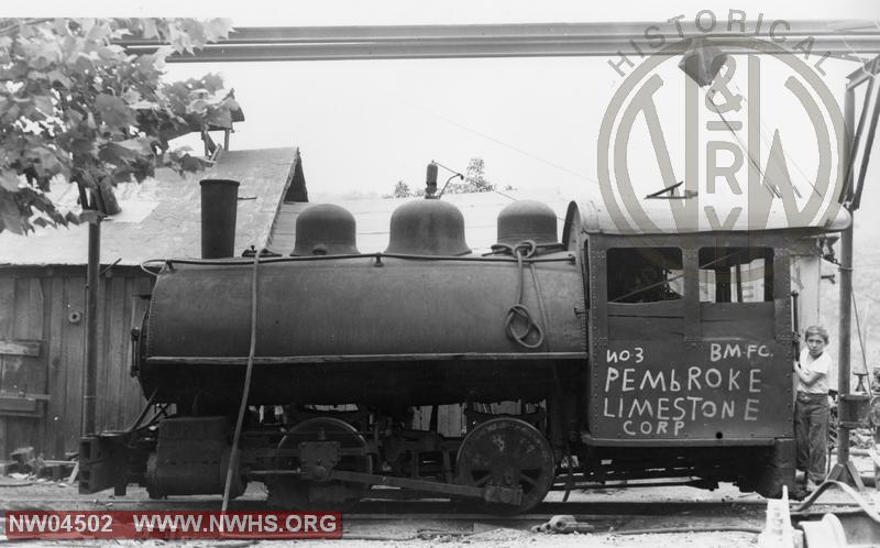 Pembroke Limestone 0-4-0T #3, Left Side View, B&W, @ Pembroke, VA (Book)