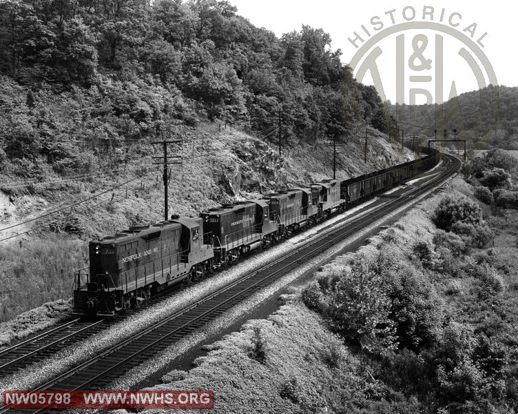 N&W GP9 Loco. No. 735 on Head End of Empty Train Followed by Leased PRR Locos. 7211, 7204, 7209 at Pepper, VA