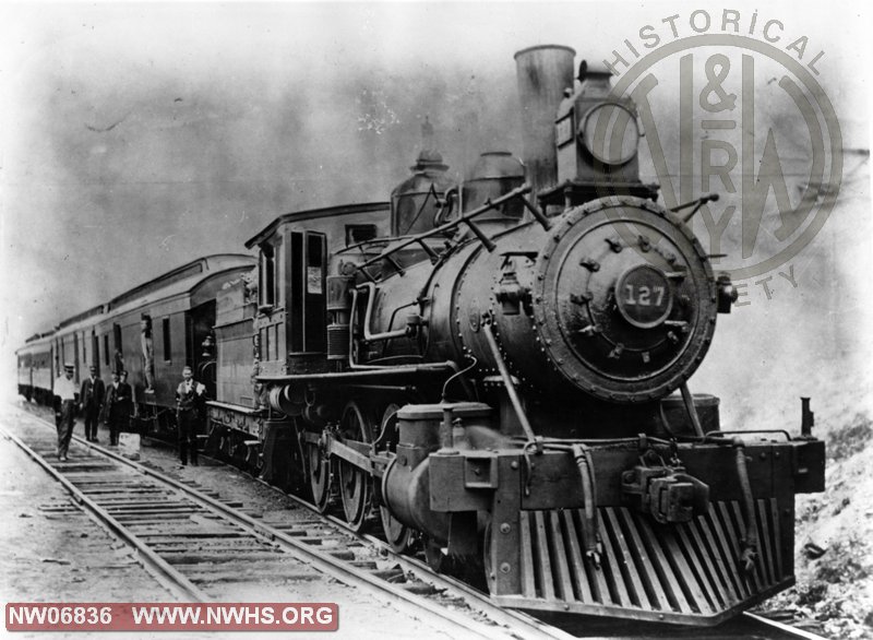 N&W Class L No. 127 Right 3/4 view with local Pocahontas Division passenger train.