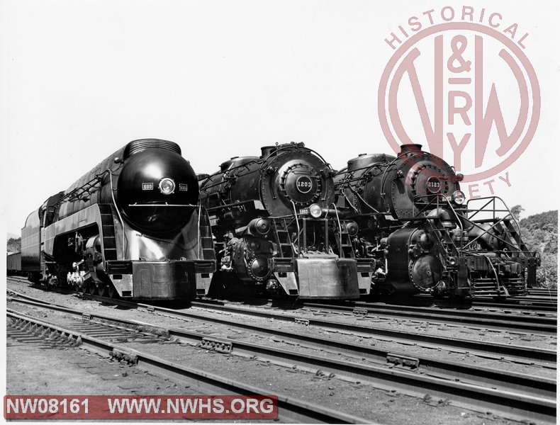N&W Class J 600, Class A 1203, Class Y6 2123 at Shaffer's Crossing