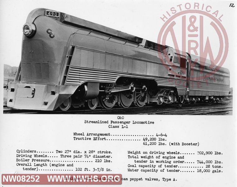 C&O Streamlined Passenger Locomotive Class L-1 490
