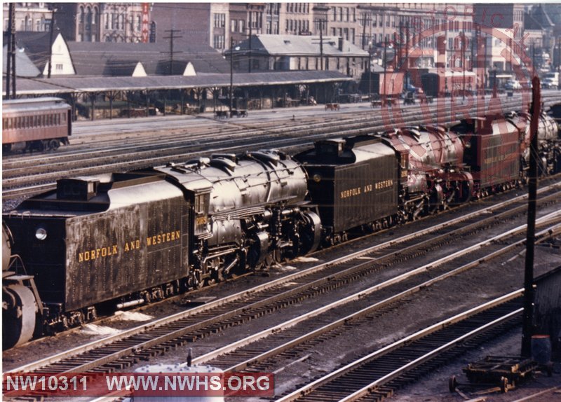 N&W Y6b 2189 / 2190 at Bluefield WV. View of station and platform