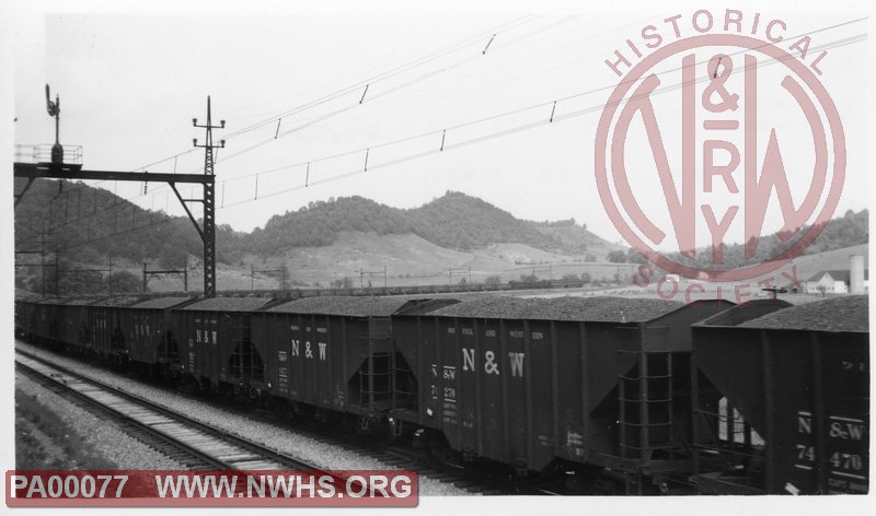 N&W coal train at Falls Mills, VA with electrics on lead